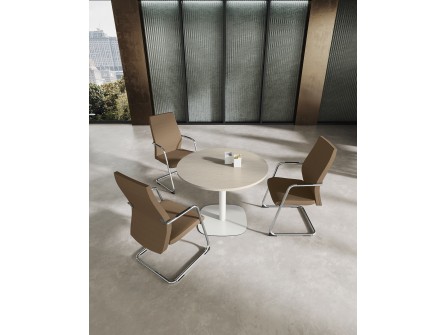 Tavolo riunione tondo con basamento metallico serie Teko